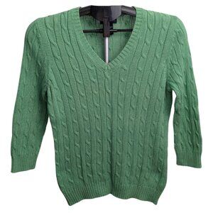 Jones New York Signature Women's Green Cable Knit Sweater, Medium, 3/4 Sleeves